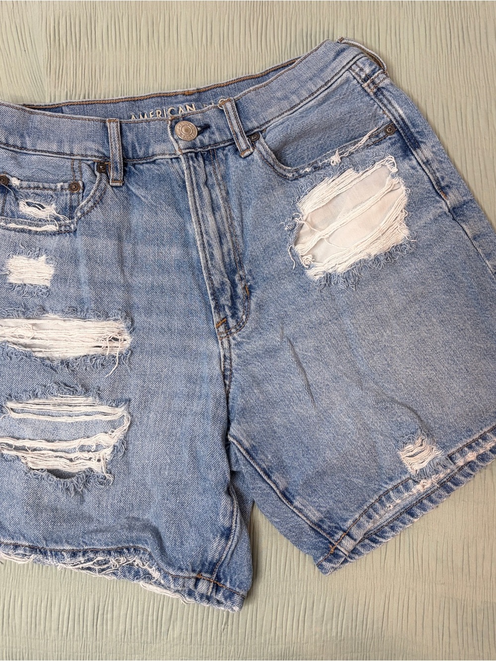 American Eagle Outfitters Light Blue Distressed Denim Jean Shorts
